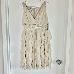 Maggy London Silk Dress Vintage Champagne Ruffles Womens Size 8 NWT